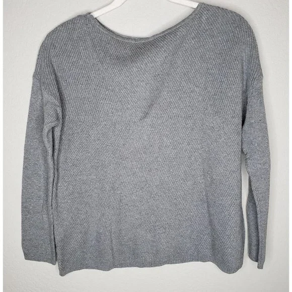 J Jill M Petite Gray Ribbed Patterned Sweater Cotton blend Boat neck - Picture 2 of 6